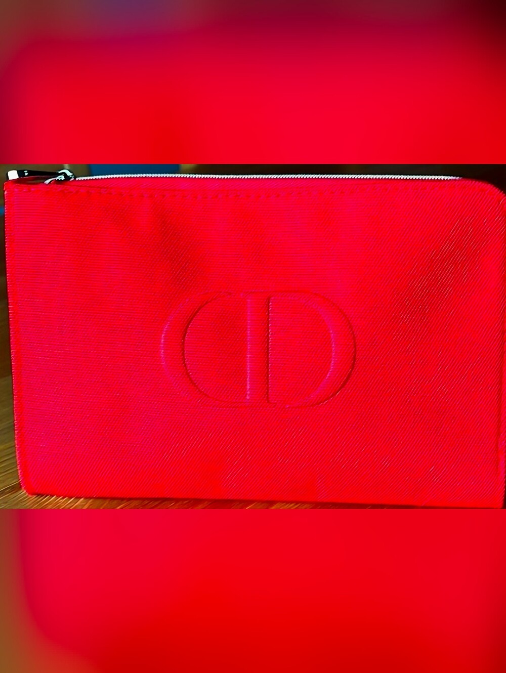 Dior Beauty Cosmetic Red Canvas Bag Silver Hardware NWOB Gift With Purchase